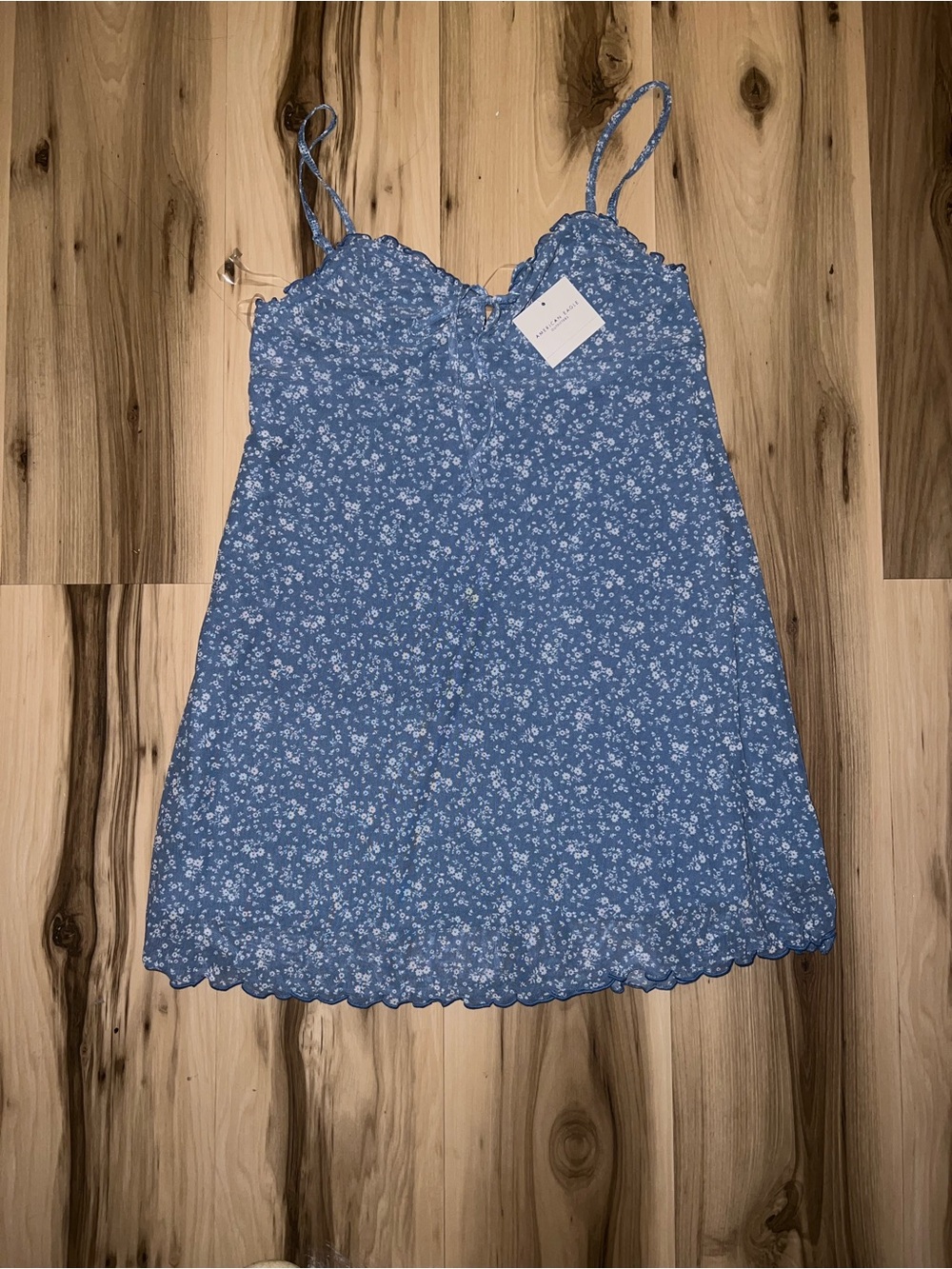 American Eagle Outfitters Blue Floral Lace-Trim Chemise